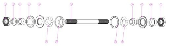  Bagnav dele RearHub Axle Service KIT (1~12) for M21-R 135mm