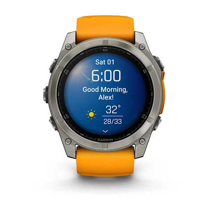 Garmin Fēnix® 8 – 51 mm AMOLED Sapphire Titanium Spark Orange/Graphite Silikonerem
