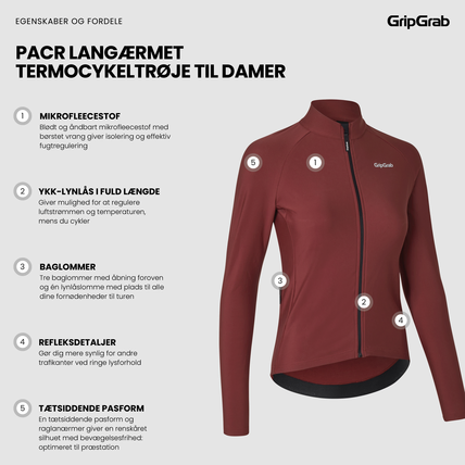 GripGrab Langærmet PACR-termocykeltrøje Dame Dark Red GripGrab Langærmet PACR-termocykeltrøje Dame Dark Red